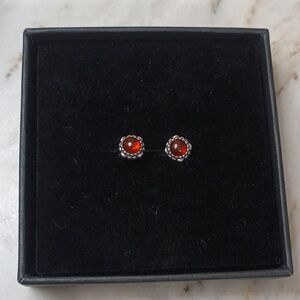 Pandora Garnet January Silver Birthday Bloom Earrings
